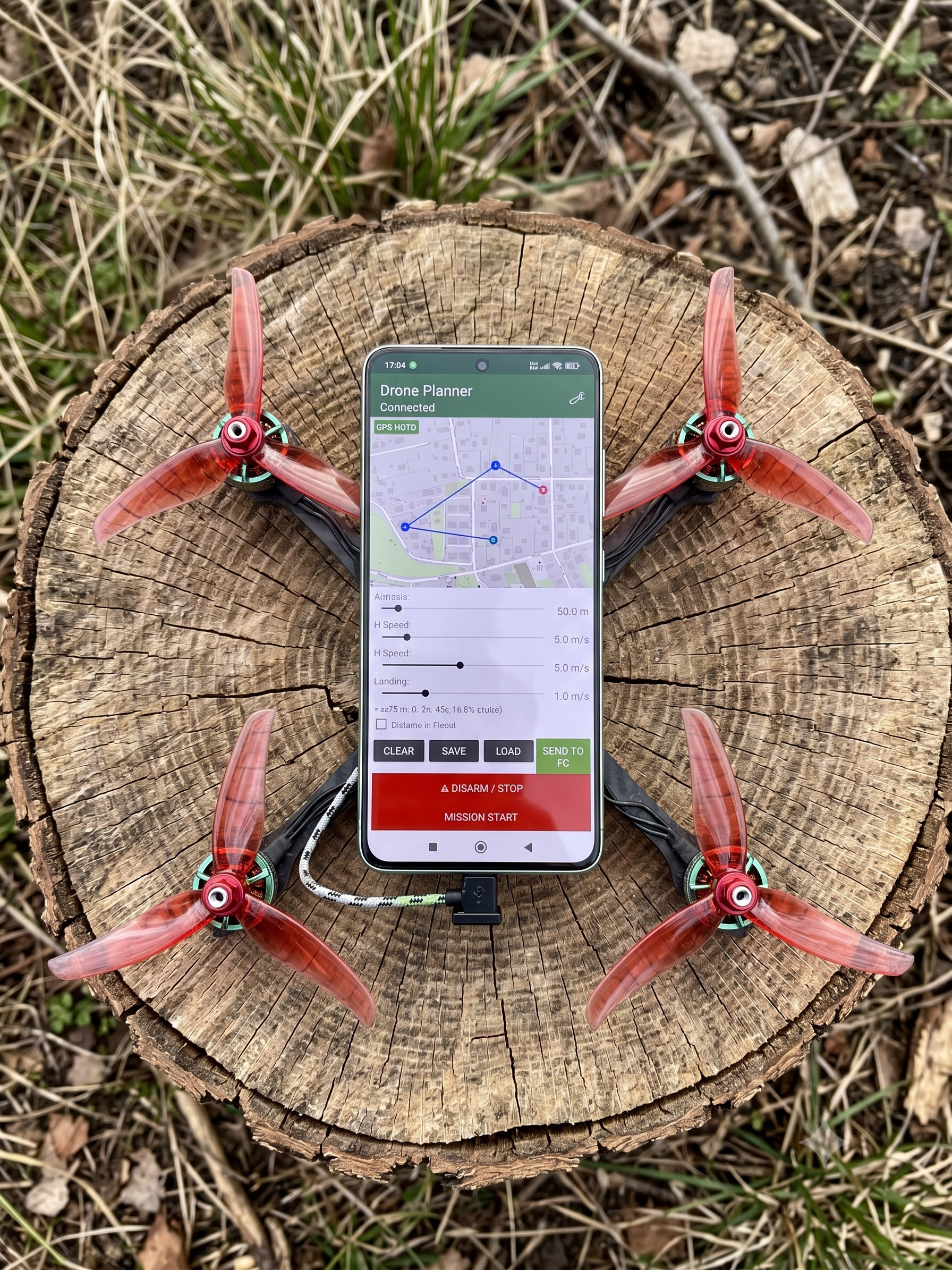 DroneDev companion computer mounted on a quadcopter