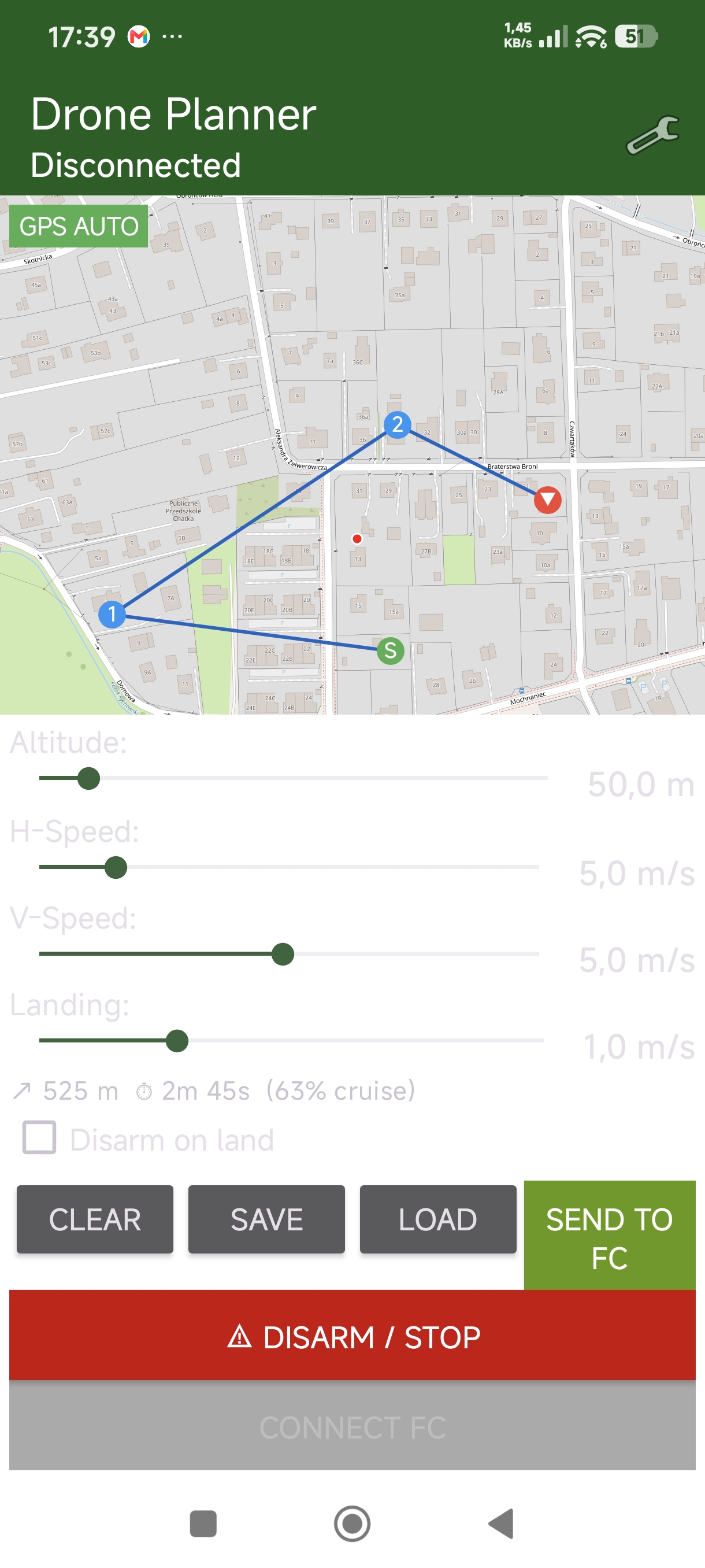 Mission planning with offline maps and waypoint placement
